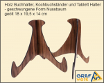 Nussbaum geölt Buchständer und Tablett Halter - geschwungene Form 18 x 19,5 x 14 cm